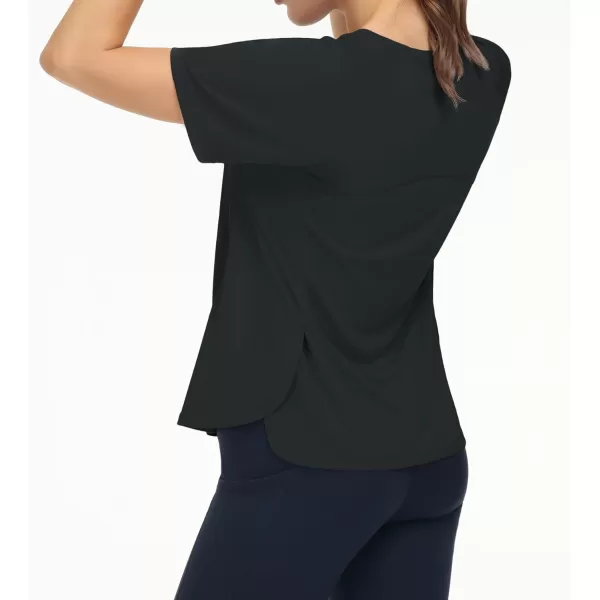 THE GYM PEOPLE Womens Short Sleeve Workout Shirts Breathable Yoga TShirts with Side Slits Athletic Tee TopsDark Grey