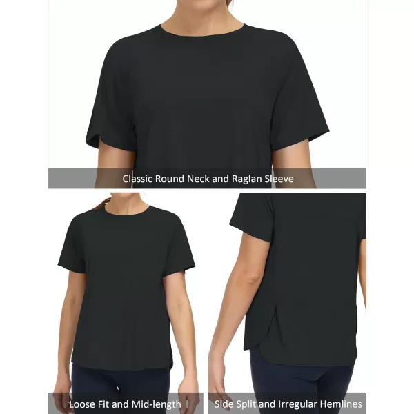THE GYM PEOPLE Womens Short Sleeve Workout Shirts Breathable Yoga TShirts with Side Slits Athletic Tee TopsDark Grey