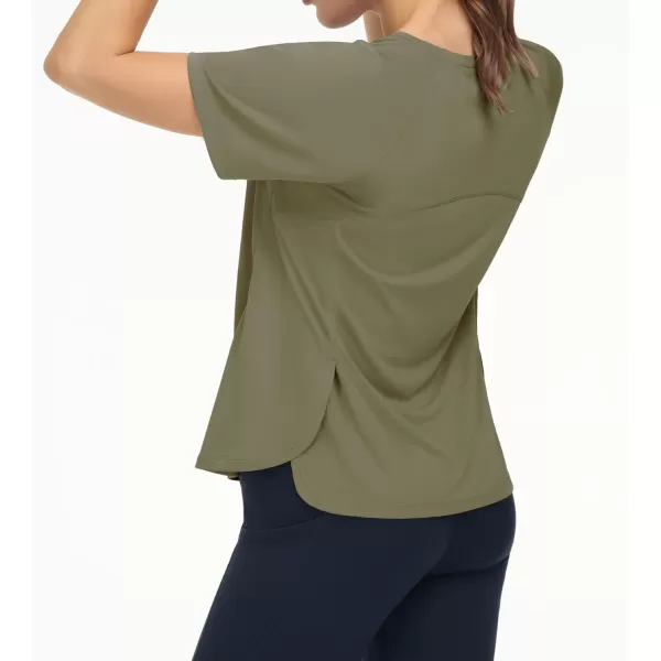 THE GYM PEOPLE Womens Short Sleeve Workout Shirts Breathable Yoga TShirts with Side Slits Athletic Tee TopsGrey Green