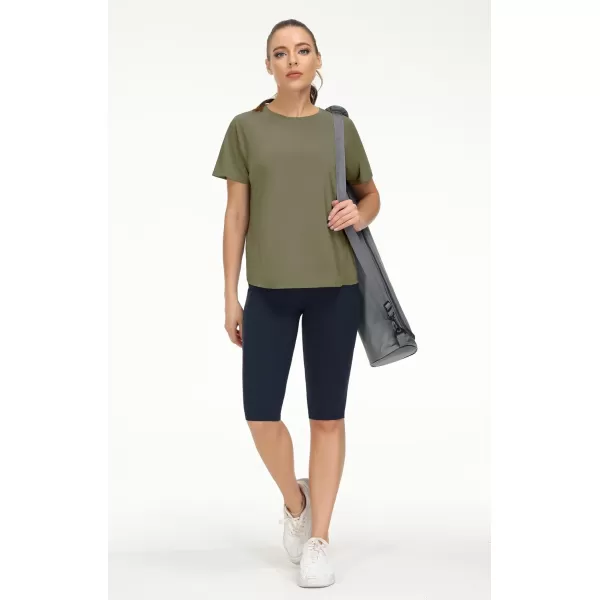 THE GYM PEOPLE Womens Short Sleeve Workout Shirts Breathable Yoga TShirts with Side Slits Athletic Tee TopsGrey Green