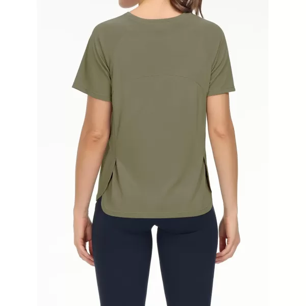 THE GYM PEOPLE Womens Short Sleeve Workout Shirts Breathable Yoga TShirts with Side Slits Athletic Tee TopsGrey Green