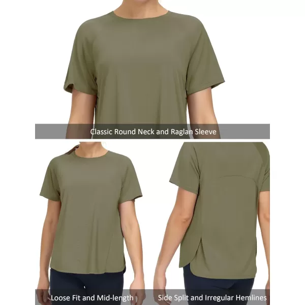 THE GYM PEOPLE Womens Short Sleeve Workout Shirts Breathable Yoga TShirts with Side Slits Athletic Tee TopsGrey Green
