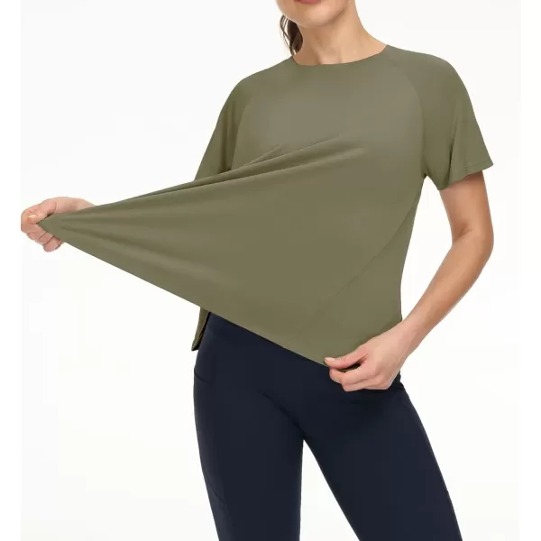 THE GYM PEOPLE Womens Short Sleeve Workout Shirts Breathable Yoga TShirts with Side Slits Athletic Tee TopsGrey Green