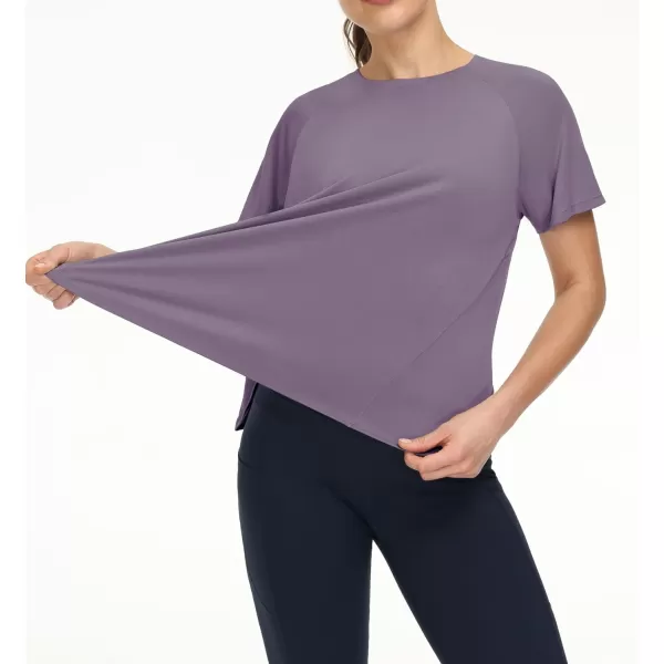 THE GYM PEOPLE Womens Short Sleeve Workout Shirts Breathable Yoga TShirts with Side Slits Athletic Tee TopsGrey Purple