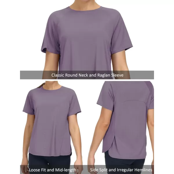 THE GYM PEOPLE Womens Short Sleeve Workout Shirts Breathable Yoga TShirts with Side Slits Athletic Tee TopsGrey Purple