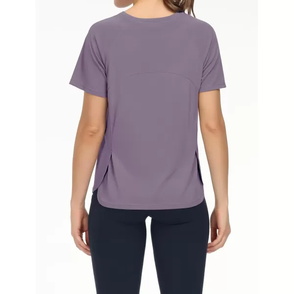 THE GYM PEOPLE Womens Short Sleeve Workout Shirts Breathable Yoga TShirts with Side Slits Athletic Tee TopsGrey Purple