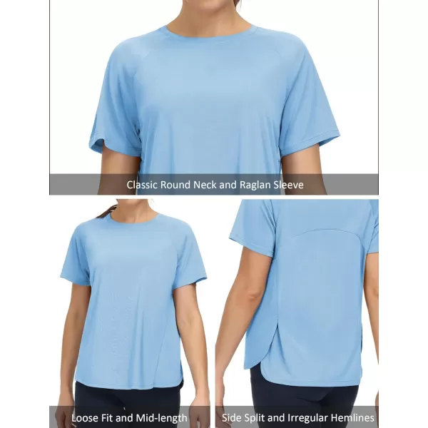 THE GYM PEOPLE Womens Short Sleeve Workout Shirts Breathable Yoga TShirts with Side Slits Athletic Tee TopsLight Blue