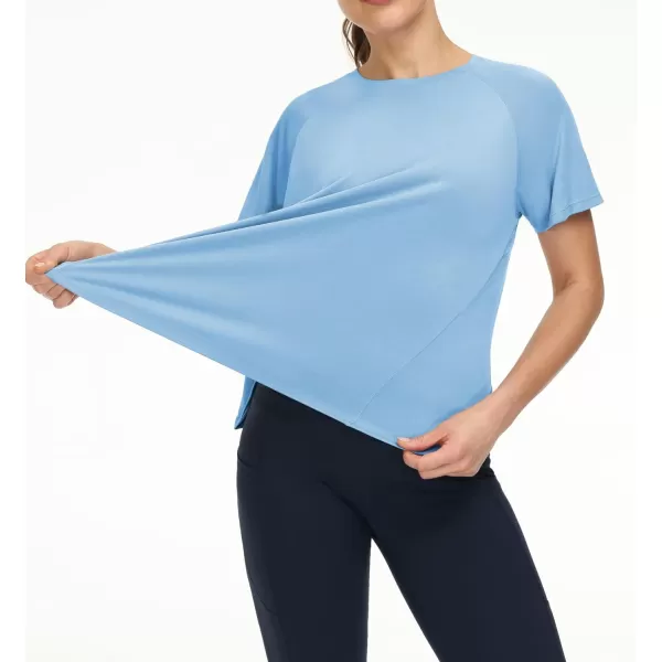 THE GYM PEOPLE Womens Short Sleeve Workout Shirts Breathable Yoga TShirts with Side Slits Athletic Tee TopsLight Blue