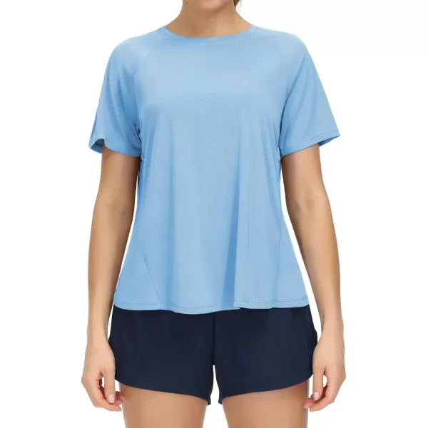 THE GYM PEOPLE Womens Short Sleeve Workout Shirts Breathable Yoga TShirts with Side Slits Athletic Tee TopsLight Blue