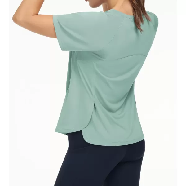 THE GYM PEOPLE Womens Short Sleeve Workout Shirts Breathable Yoga TShirts with Side Slits Athletic Tee TopsLight Green