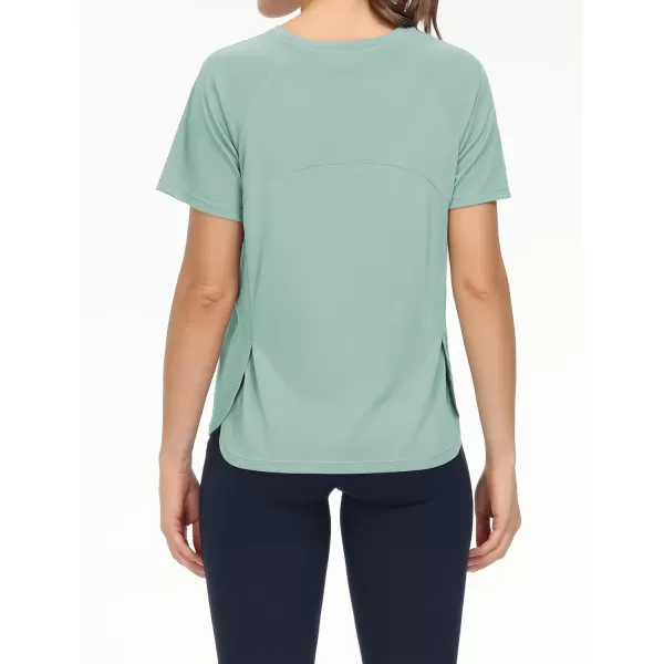 THE GYM PEOPLE Womens Short Sleeve Workout Shirts Breathable Yoga TShirts with Side Slits Athletic Tee TopsLight Green