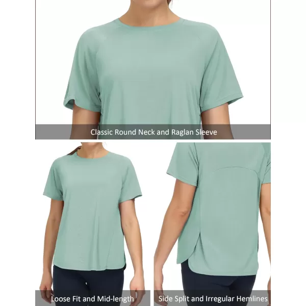 THE GYM PEOPLE Womens Short Sleeve Workout Shirts Breathable Yoga TShirts with Side Slits Athletic Tee TopsLight Green