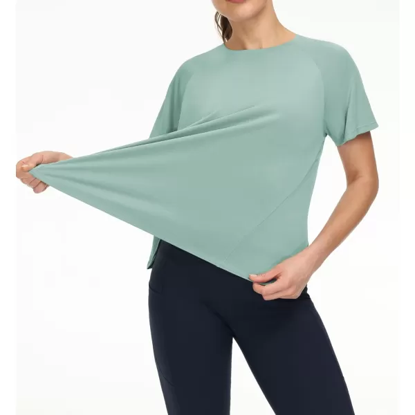 THE GYM PEOPLE Womens Short Sleeve Workout Shirts Breathable Yoga TShirts with Side Slits Athletic Tee TopsLight Green