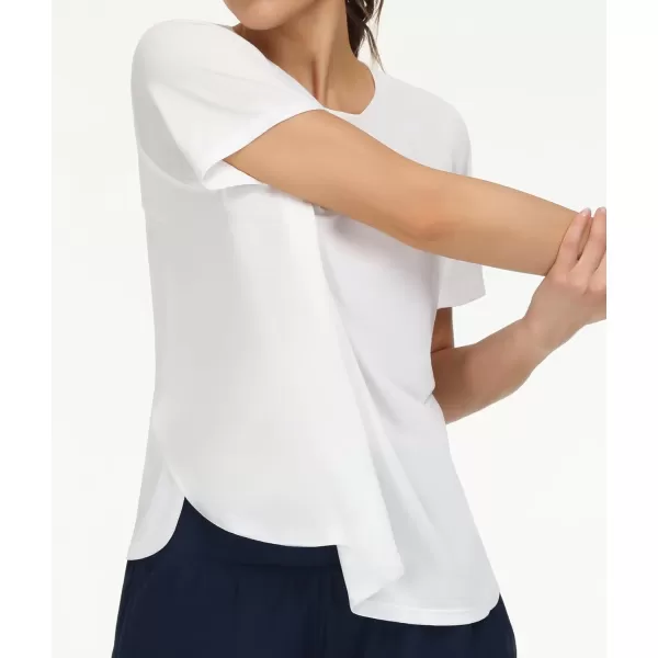 THE GYM PEOPLE Womens Short Sleeve Workout Shirts Breathable Yoga TShirts with Side Slits Athletic Tee TopsWhite