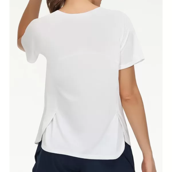 THE GYM PEOPLE Womens Short Sleeve Workout Shirts Breathable Yoga TShirts with Side Slits Athletic Tee TopsWhite