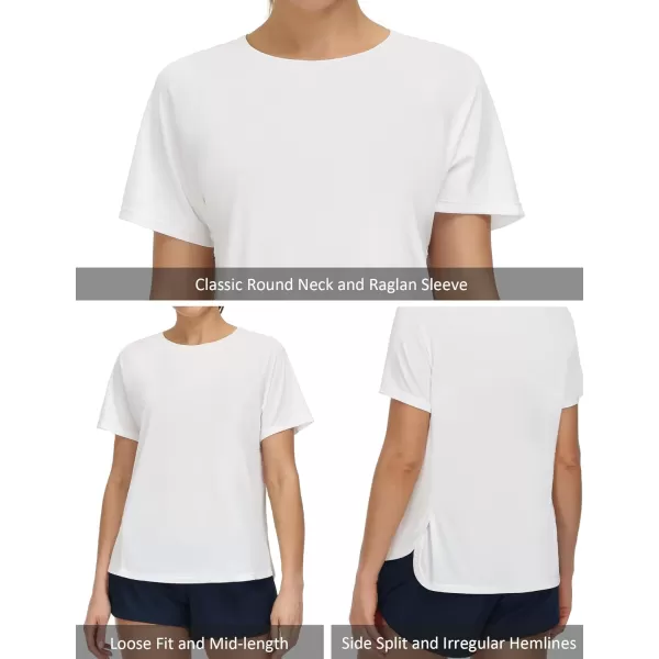 THE GYM PEOPLE Womens Short Sleeve Workout Shirts Breathable Yoga TShirts with Side Slits Athletic Tee TopsWhite