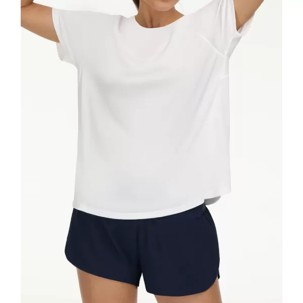 THE GYM PEOPLE Womens Short Sleeve Workout Shirts Breathable Yoga TShirts with Side Slits Athletic Tee TopsWhite