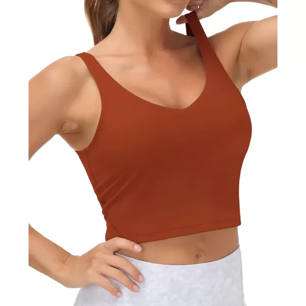 THE GYM PEOPLE Womens Sports Bra Longline Wirefree Padded with Medium SupportBrick Red