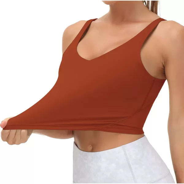 THE GYM PEOPLE Womens Sports Bra Longline Wirefree Padded with Medium SupportBrick Red