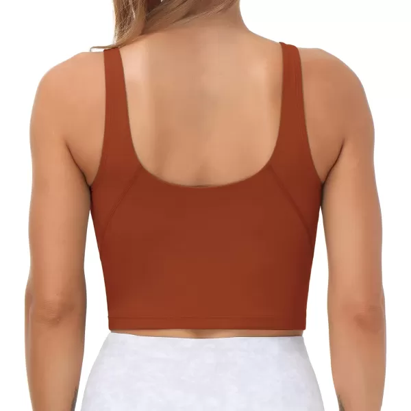 THE GYM PEOPLE Womens Sports Bra Longline Wirefree Padded with Medium SupportBrick Red