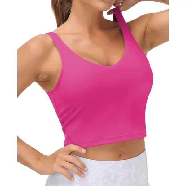 THE GYM PEOPLE Womens Sports Bra Longline Wirefree Padded with Medium SupportBright Pink