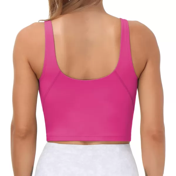 THE GYM PEOPLE Womens Sports Bra Longline Wirefree Padded with Medium SupportBright Pink