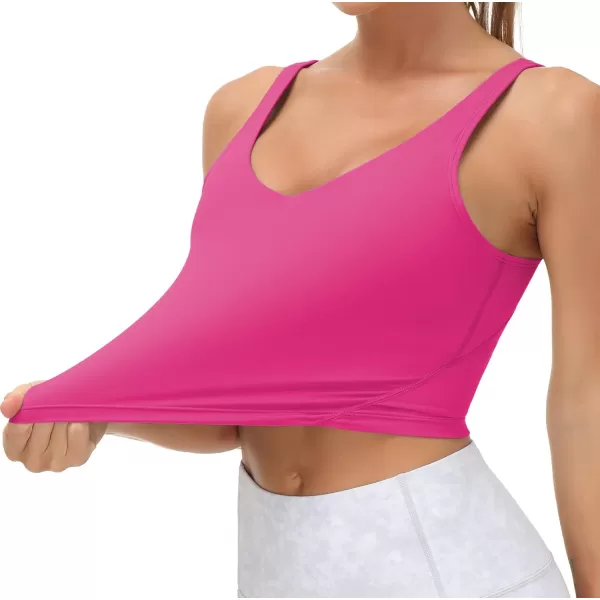 THE GYM PEOPLE Womens Sports Bra Longline Wirefree Padded with Medium SupportBright Pink