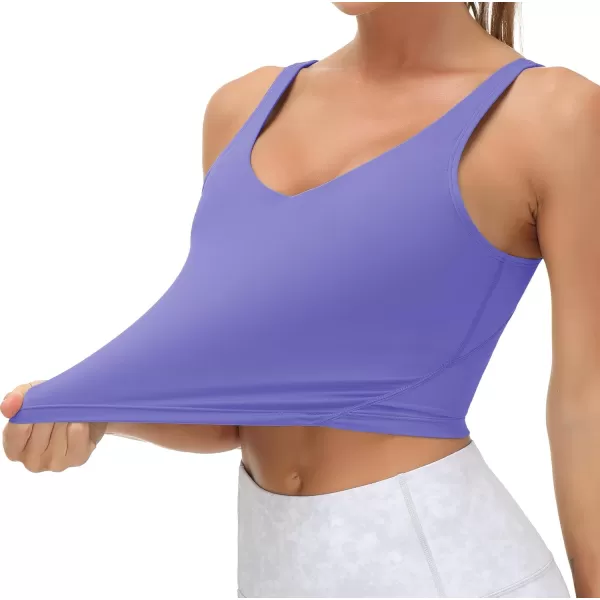 THE GYM PEOPLE Womens Sports Bra Longline Wirefree Padded with Medium SupportBright Purple