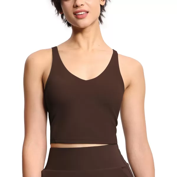 THE GYM PEOPLE Womens Sports Bra Longline Wirefree Padded with Medium SupportBrown