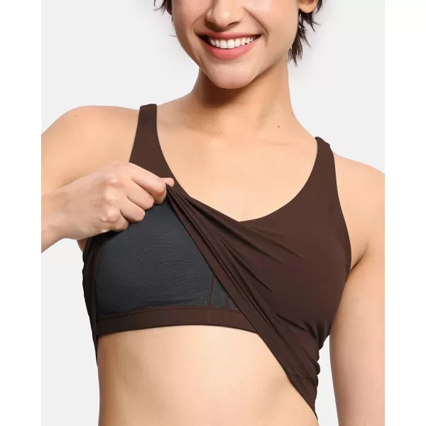 THE GYM PEOPLE Womens Sports Bra Longline Wirefree Padded with Medium SupportBrown