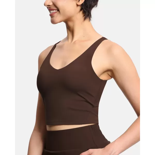 THE GYM PEOPLE Womens Sports Bra Longline Wirefree Padded with Medium SupportBrown