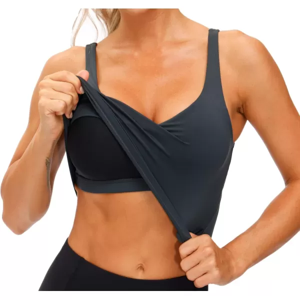 THE GYM PEOPLE Womens Sports Bra Longline Wirefree Padded with Medium SupportCharcoal Grey