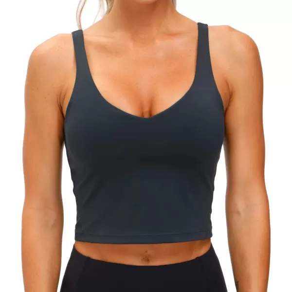 THE GYM PEOPLE Womens Sports Bra Longline Wirefree Padded with Medium SupportCharcoal Grey