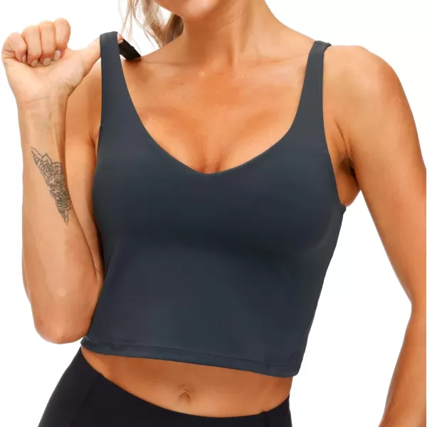 THE GYM PEOPLE Womens Sports Bra Longline Wirefree Padded with Medium SupportCharcoal Grey