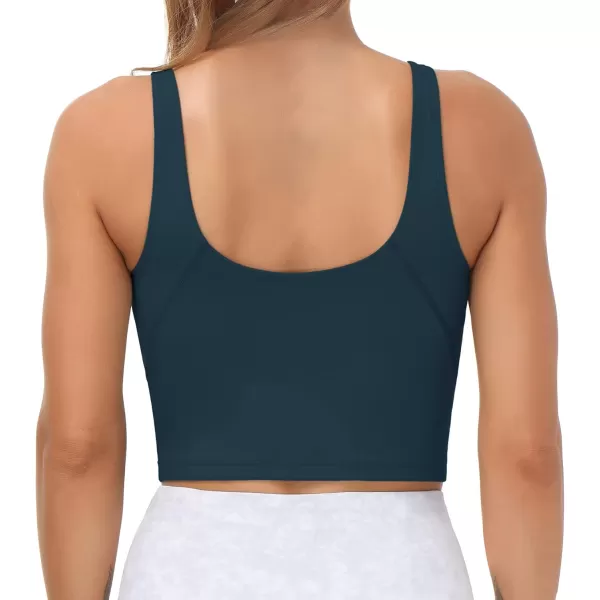 THE GYM PEOPLE Womens Sports Bra Longline Wirefree Padded with Medium SupportDark Blue Green
