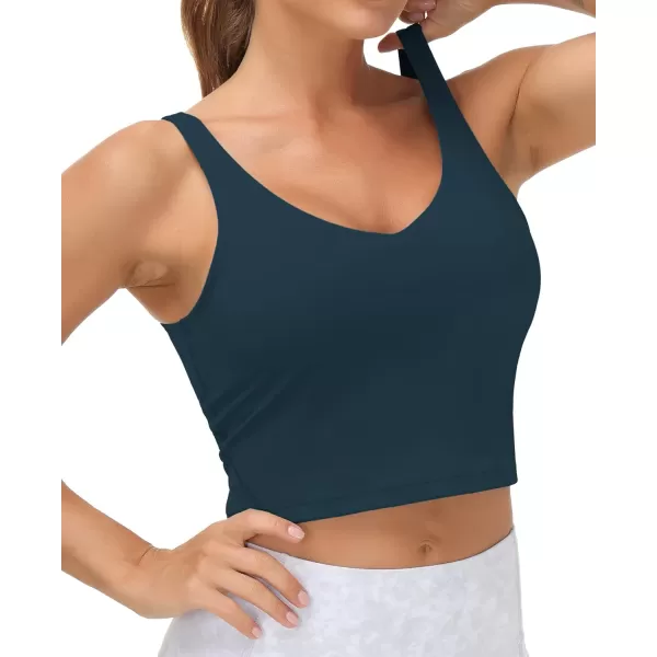 THE GYM PEOPLE Womens Sports Bra Longline Wirefree Padded with Medium SupportDark Blue Green