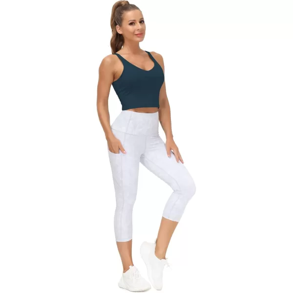 THE GYM PEOPLE Womens Sports Bra Longline Wirefree Padded with Medium SupportDark Blue Green