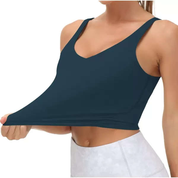 THE GYM PEOPLE Womens Sports Bra Longline Wirefree Padded with Medium SupportDark Blue Green