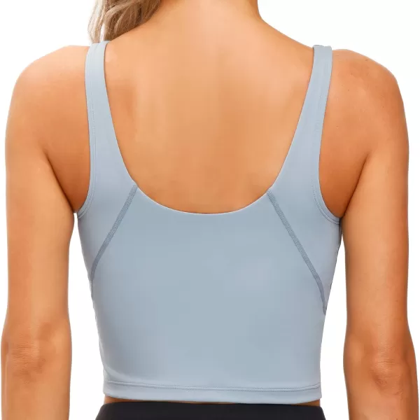 THE GYM PEOPLE Womens Sports Bra Longline Wirefree Padded with Medium SupportDenim Blue