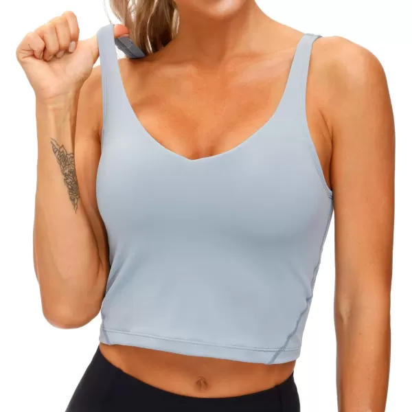 THE GYM PEOPLE Womens Sports Bra Longline Wirefree Padded with Medium SupportDenim Blue