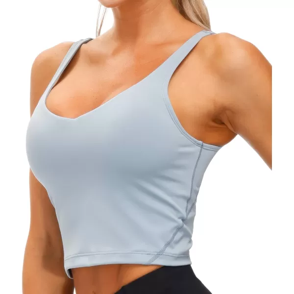 THE GYM PEOPLE Womens Sports Bra Longline Wirefree Padded with Medium SupportDenim Blue