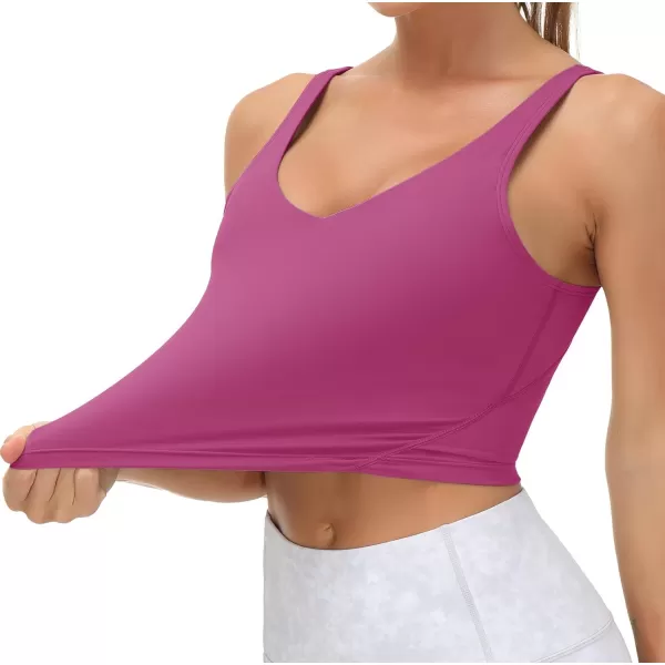 THE GYM PEOPLE Womens Sports Bra Longline Wirefree Padded with Medium SupportFuchsia