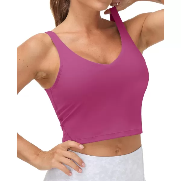 THE GYM PEOPLE Womens Sports Bra Longline Wirefree Padded with Medium SupportFuchsia