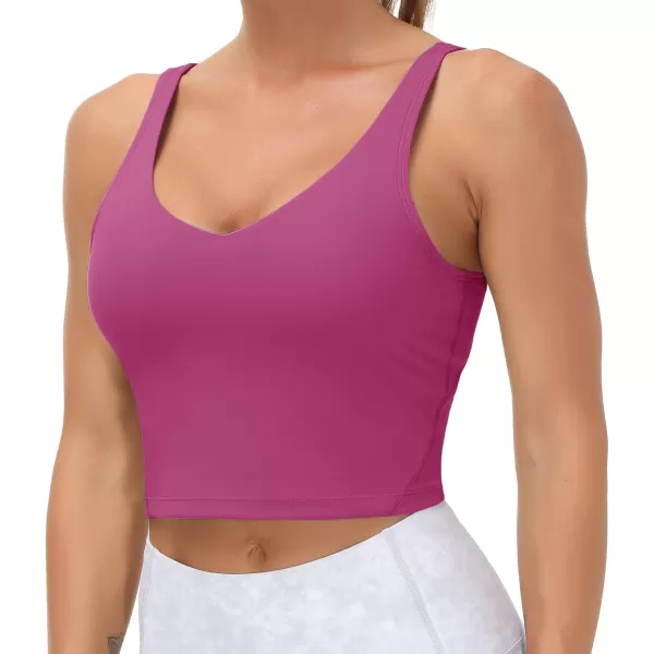 THE GYM PEOPLE Womens Sports Bra Longline Wirefree Padded with Medium SupportFuchsia