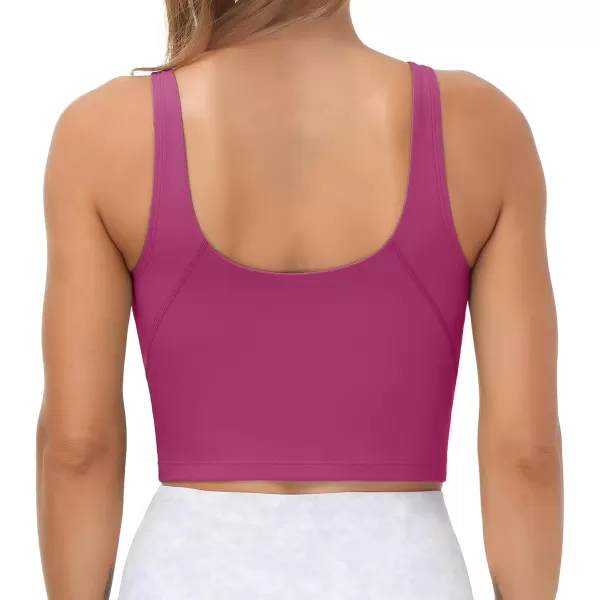 THE GYM PEOPLE Womens Sports Bra Longline Wirefree Padded with Medium SupportFuchsia