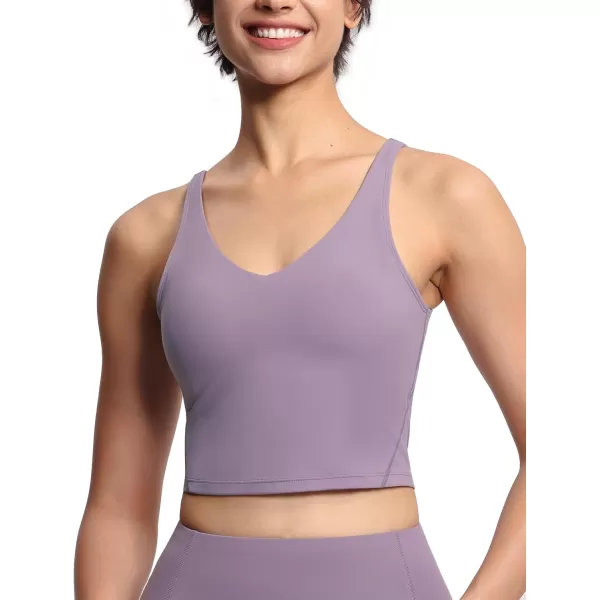 THE GYM PEOPLE Womens Sports Bra Longline Wirefree Padded with Medium SupportGrey Purple