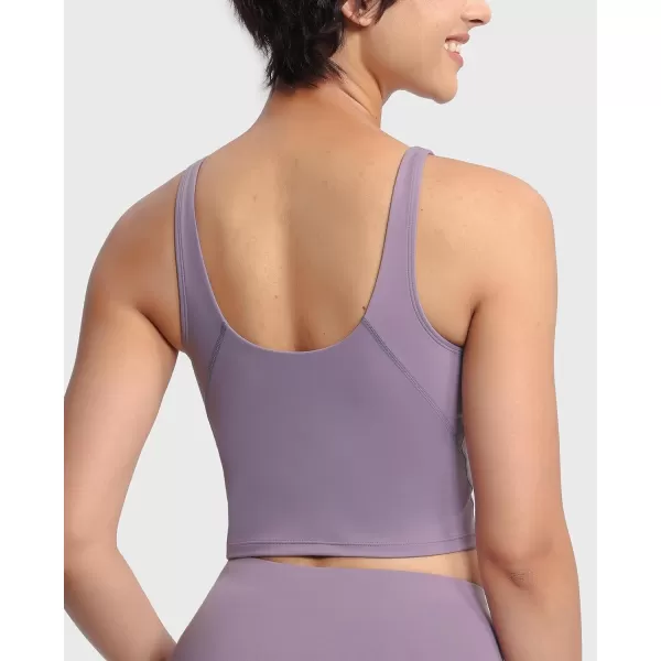 THE GYM PEOPLE Womens Sports Bra Longline Wirefree Padded with Medium SupportGrey Purple