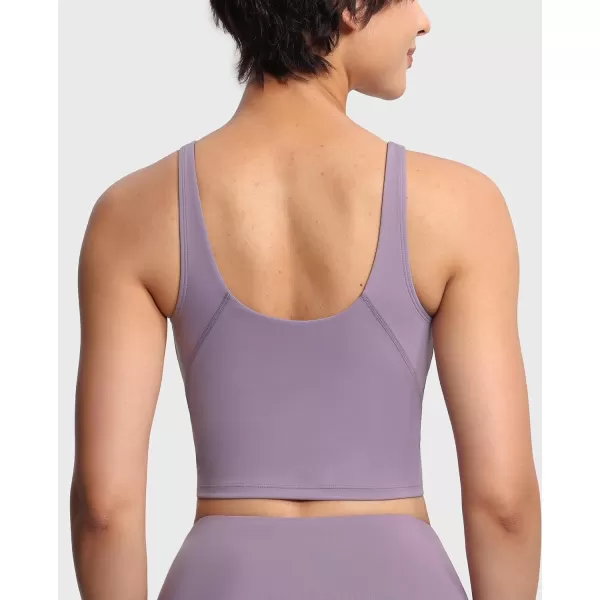 THE GYM PEOPLE Womens Sports Bra Longline Wirefree Padded with Medium SupportGrey Purple