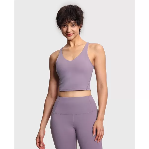 THE GYM PEOPLE Womens Sports Bra Longline Wirefree Padded with Medium SupportGrey Purple