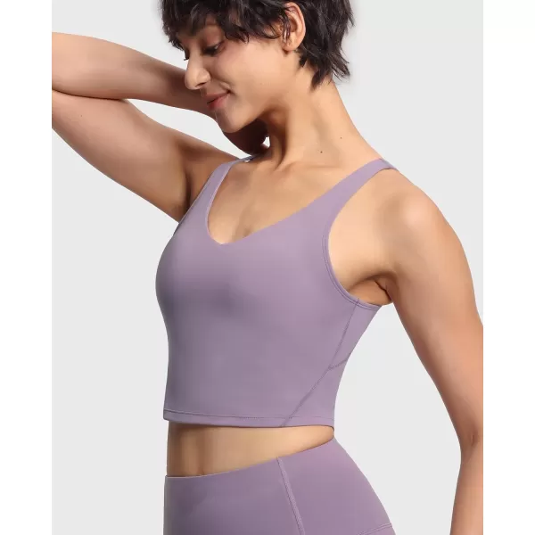 THE GYM PEOPLE Womens Sports Bra Longline Wirefree Padded with Medium SupportGrey Purple